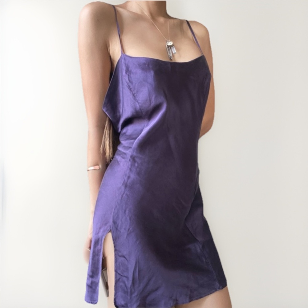 Vintage Victorias Secret Dark Purple 100% Silk Slip Dress fits M (L)